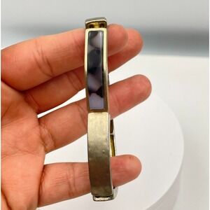 Vintage 90s GoldTone Stretch Bracelet Grey Black Marble Glass Chunky Cuff Bangle